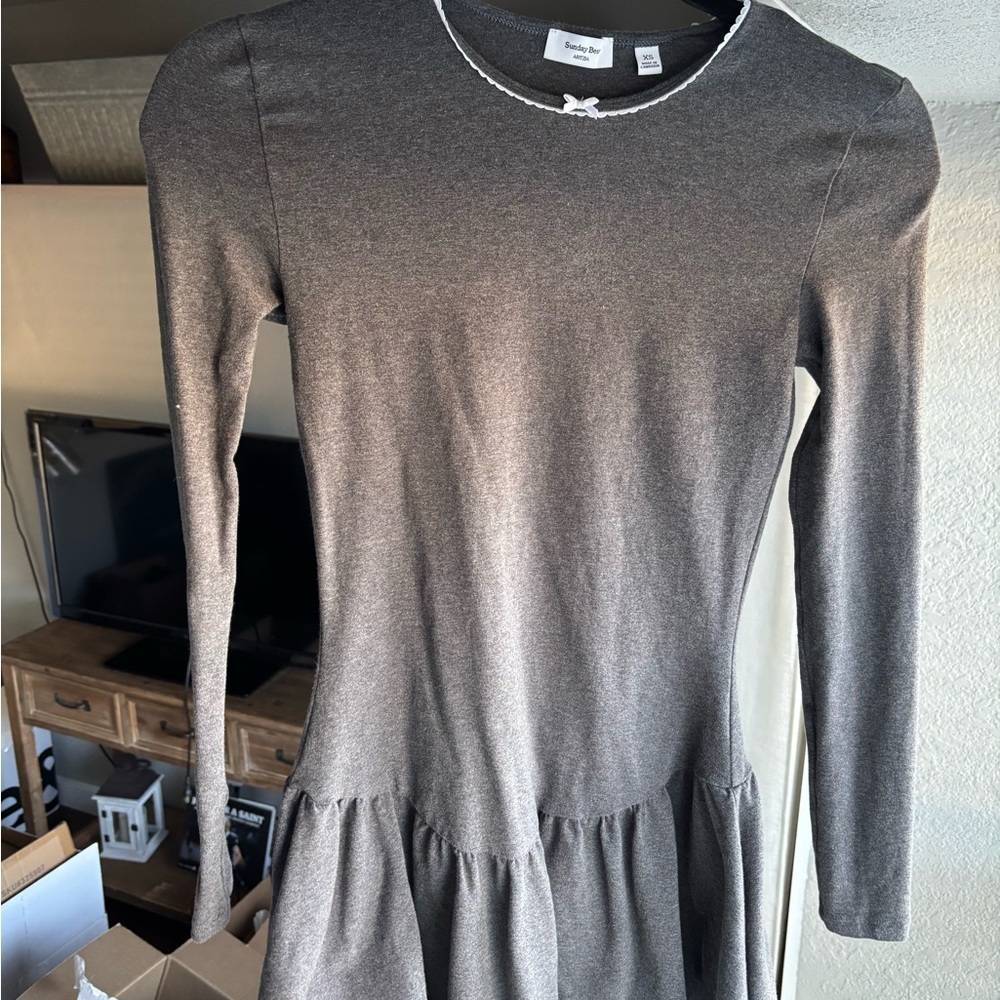 Aritzia Gray Long Sleeve Dress with White Trim
